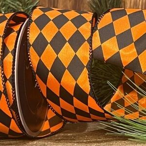 Orange And Black Harlequin Ribbon Halloween Autumn Craft 2.5" DIY Project